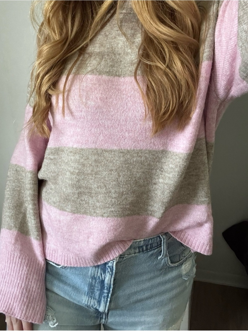 Divided by H&M boxy striped lightweight sweater pink tan oversized slouchy m